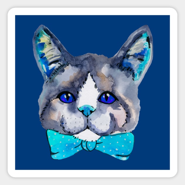 Blue watercolor cute kitty cat Magnet by deadblackpony